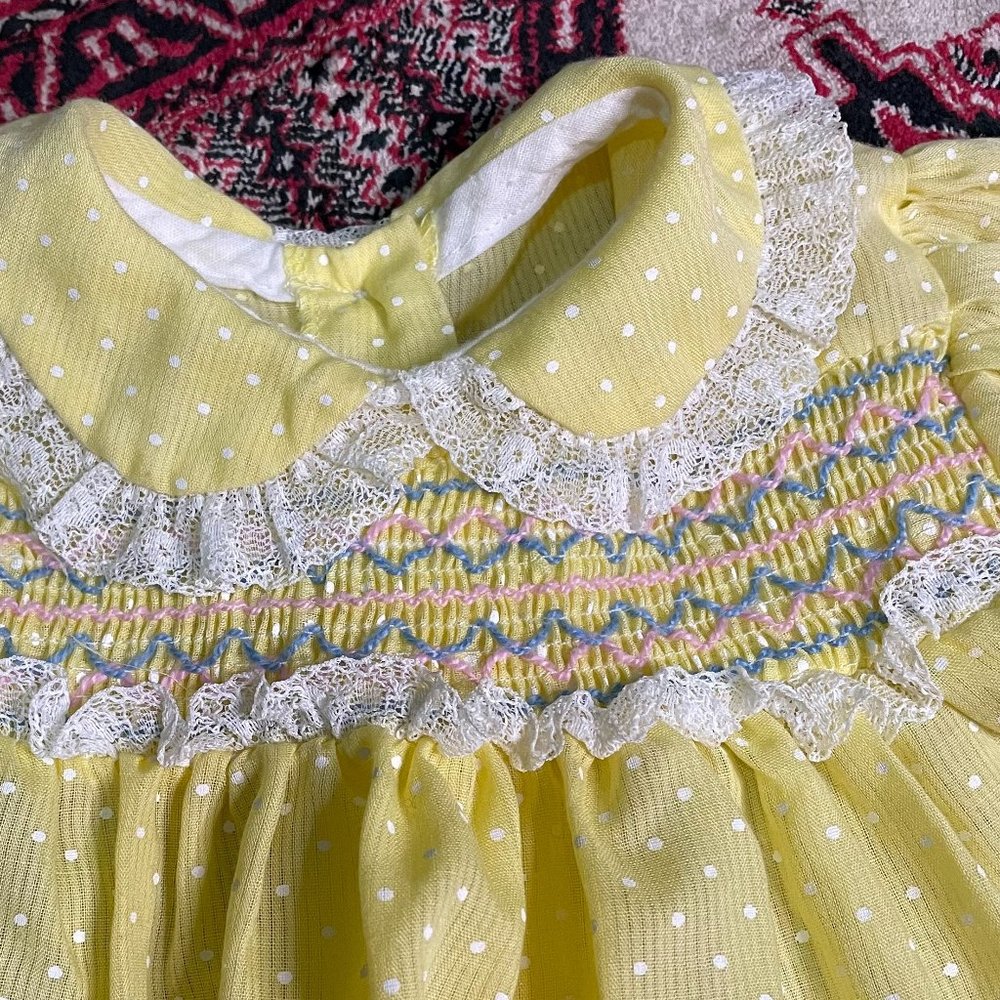 Yellow Hand Smocked Vintage Baby Dress 6 Mos